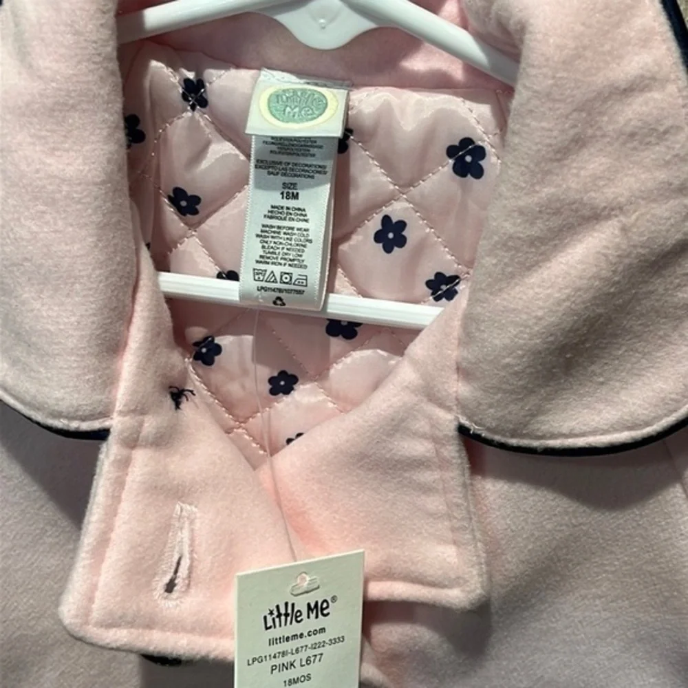 NWT Little Me Pink button up toddler pea coat‎ size 18 months